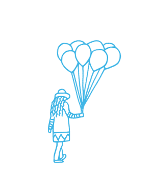風船を持っている女性のイラスト